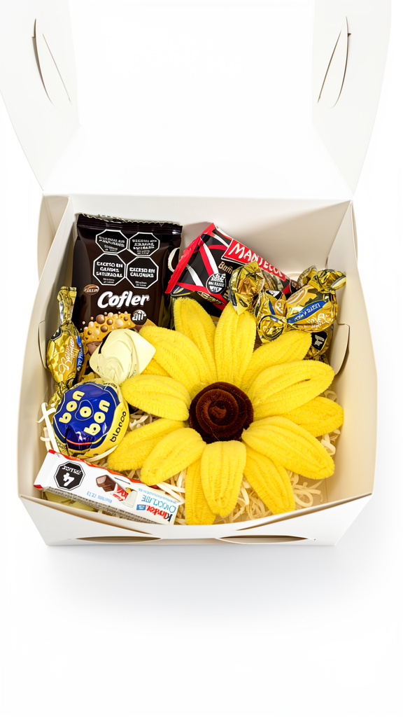 Caja floral con chocolates