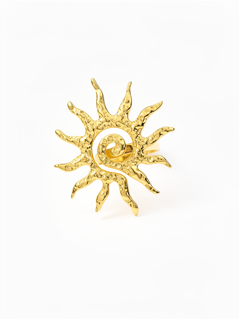 Anillo sol espiral dorado