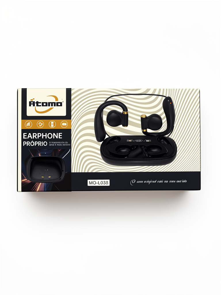 Átomo Earphone preto Bluetooth