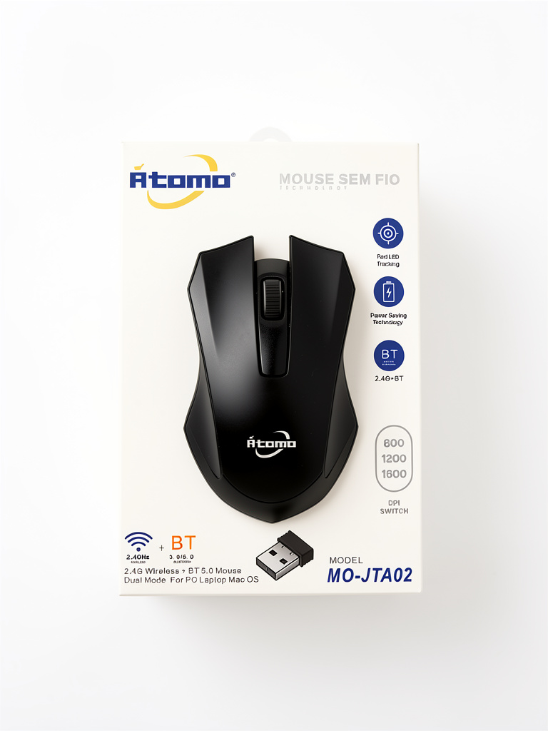 Atomo mouse sem fio preto