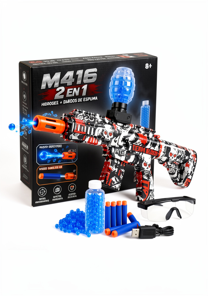 Blaster Hidrogel M416 2 en 1 / Hidrogel + Dardos de Espuma