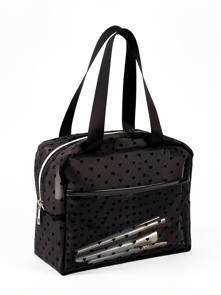 Bolsa cosmetica negra de corazones
