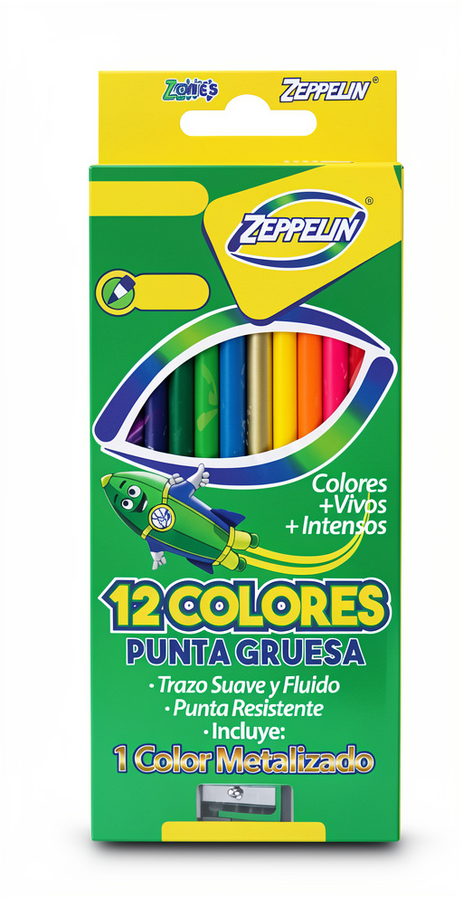 CAJA DE COLORES PUNTA GRUESA X 12 ZEPPELIN.