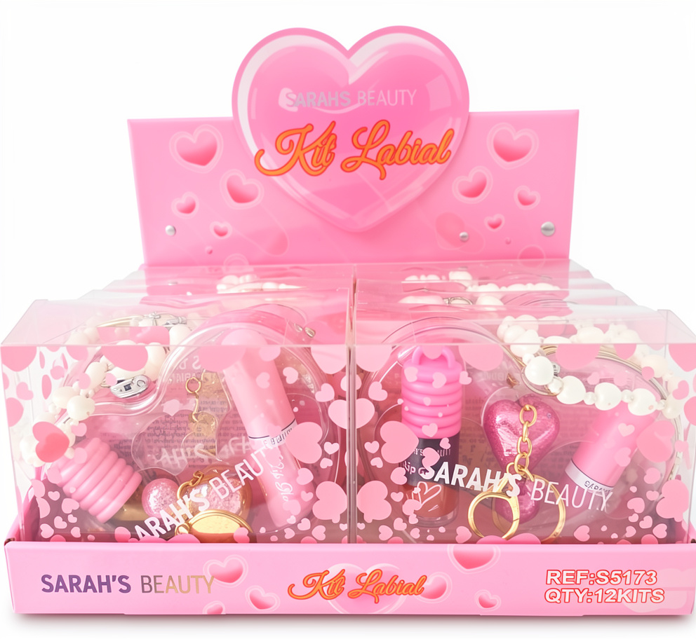 KIT LABIAL COM CHAVEIRO CORAÇÃO  SARAHS BEAUTY