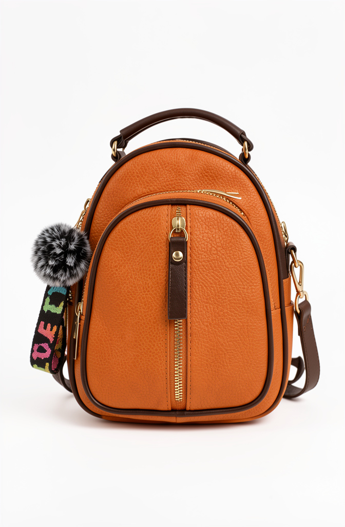 Mochila pequena com chaveiro Caramelo