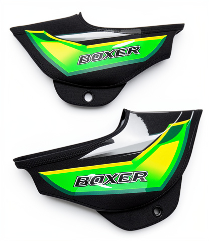 TAPAS LATERALES NEGRA FLEXIBLE CON CALCAS VERDES.BOXER CT 100-KS-ES-CT 125/OEM)