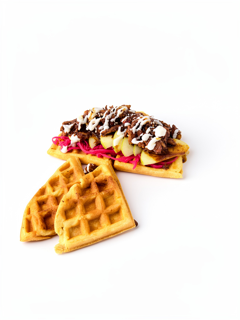 Waffle de carne de cerdo