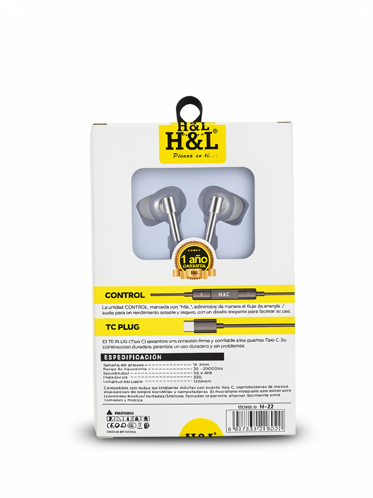 AUDIFONOS 3.5MM H-22 H&L PLATEADO