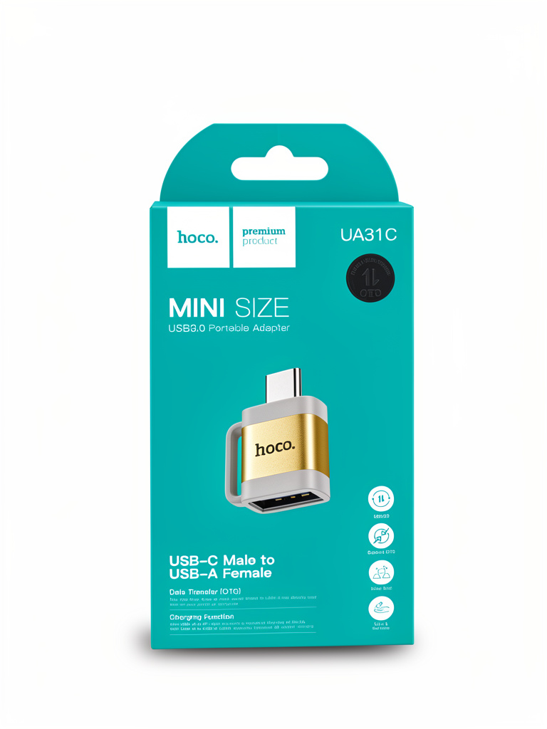 ADAPTADOR DE TIPO C MACHO A USB HEMBRA MARCA HOCO COLOR DORADO