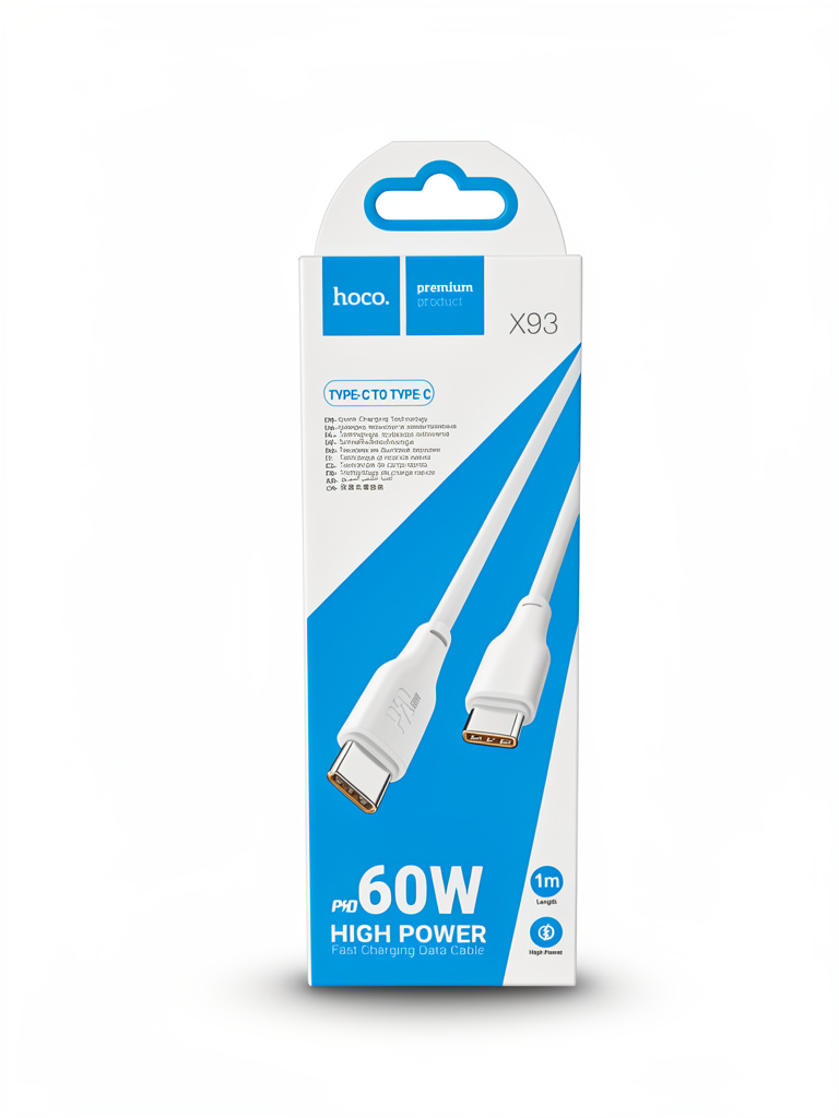 CABLE DE CARGA MARCA HOCO COLOR BLANCO SOPORTA HASTA 60W DE TIPO C A TIPO C