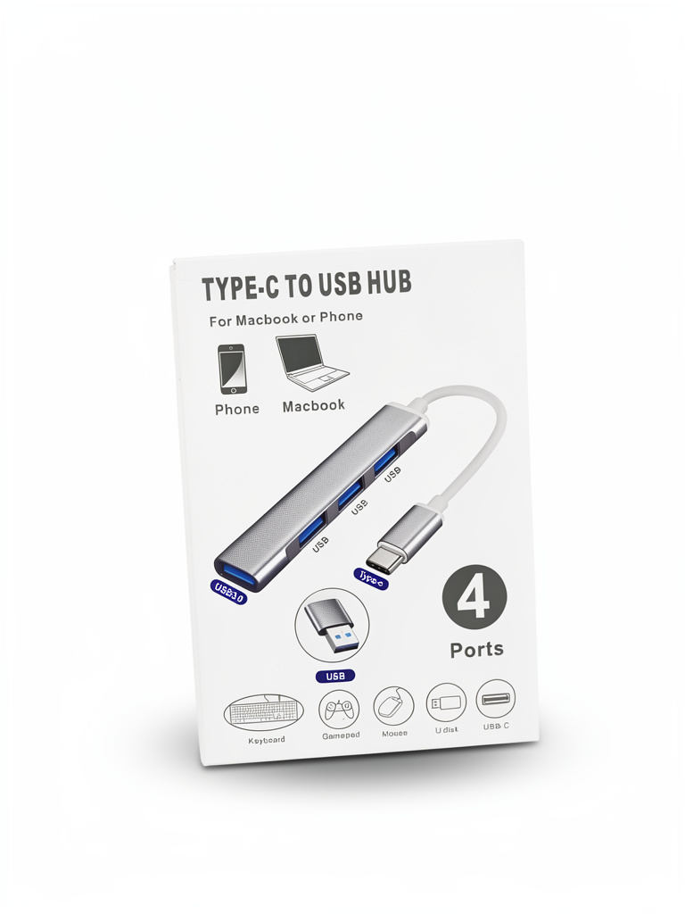 HUB TIPO C A 4 USB GRIS