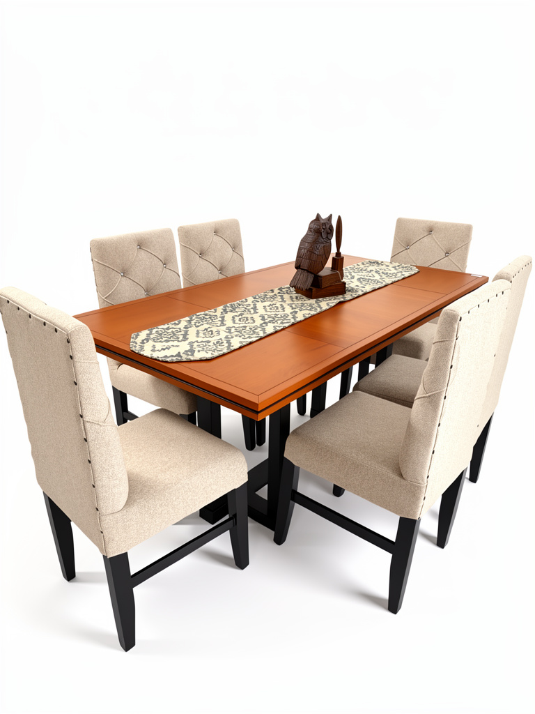 COMEDOR 6 SILLAS TAPIZADAS JEREMY CON TABLERO DE GERARDO ORTIZ