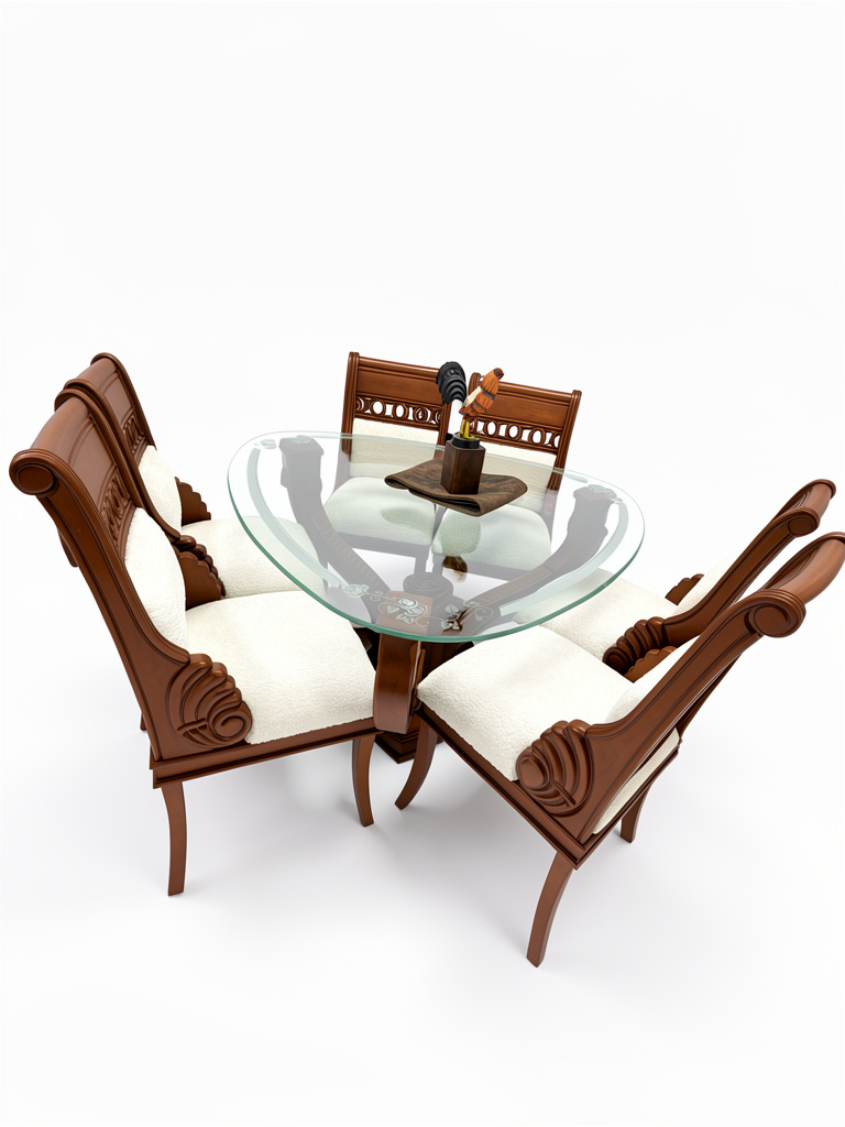 COMEDOR 6 SILLAS CARACOL CON TABLERO DE VIDRIO Y BASE CUENCANA (JEREMY)