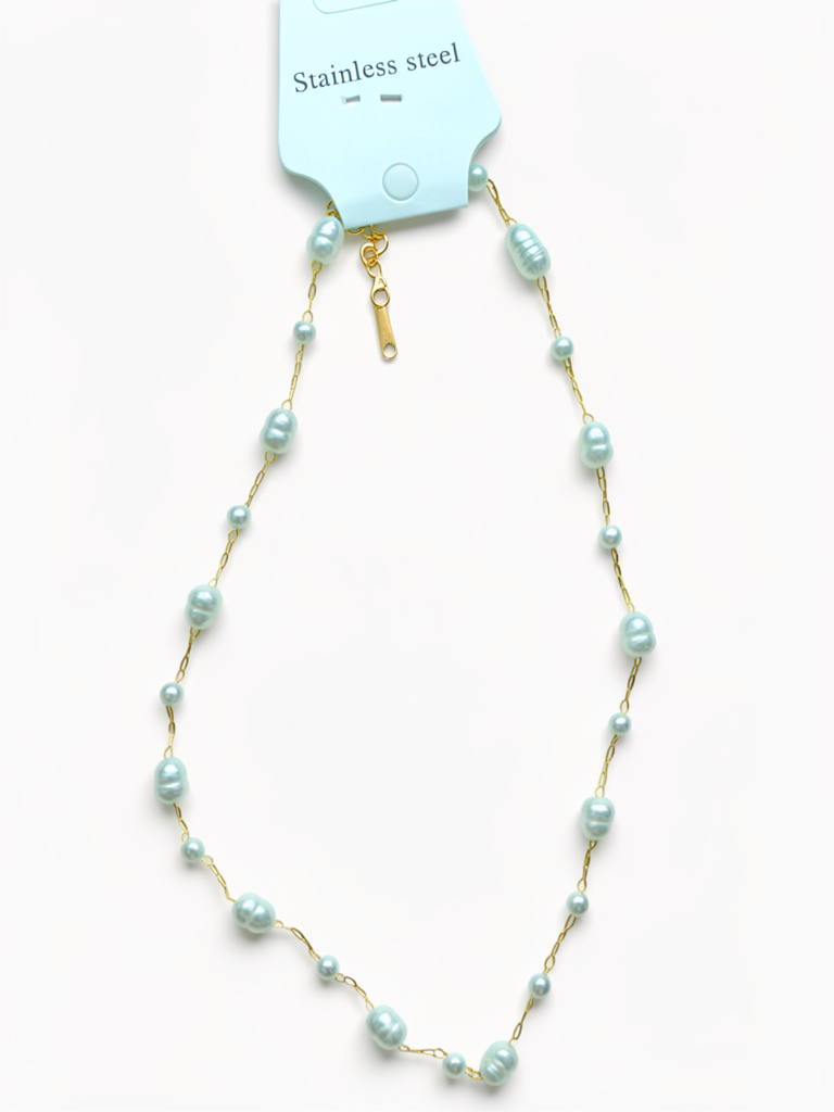 Collar dorado perlas irregulares acero inoxidable