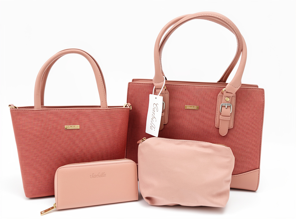 SET CARTERAS + NECESER + BILLETERA ROSA VIEJO - MARCA CARBELLA