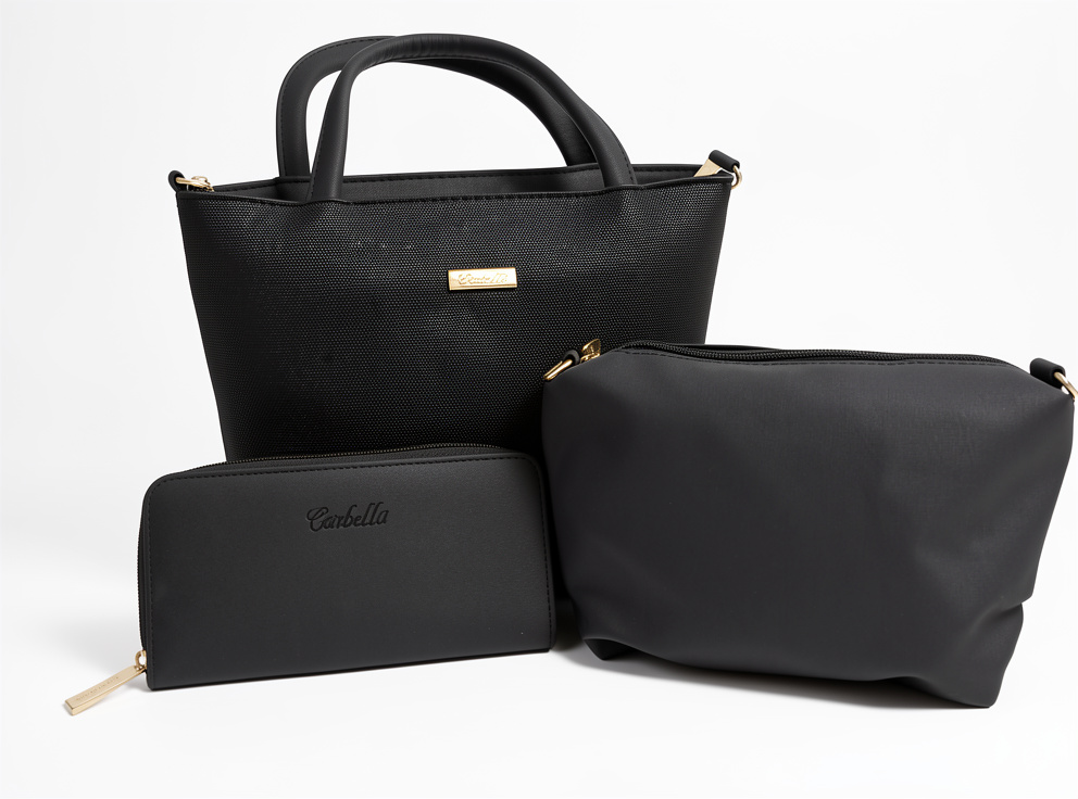 SET CARTERA + NECESER/BANDOLERA + BILLETERA NEGRA - CARBELLA