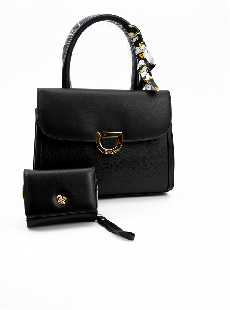 CARTERA + BILLETERA NEGRA MARCA ARDILLA ROJA