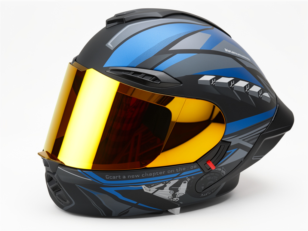 Casco negro azul con visor espejo