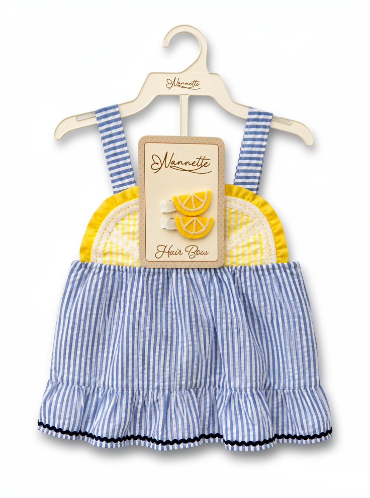 Vestido de raya azul con blanco y limones 18 meses