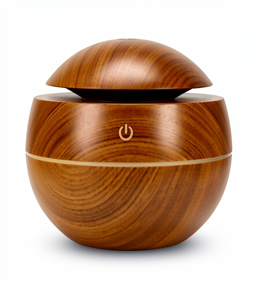 Humidificador redondo madera con luz