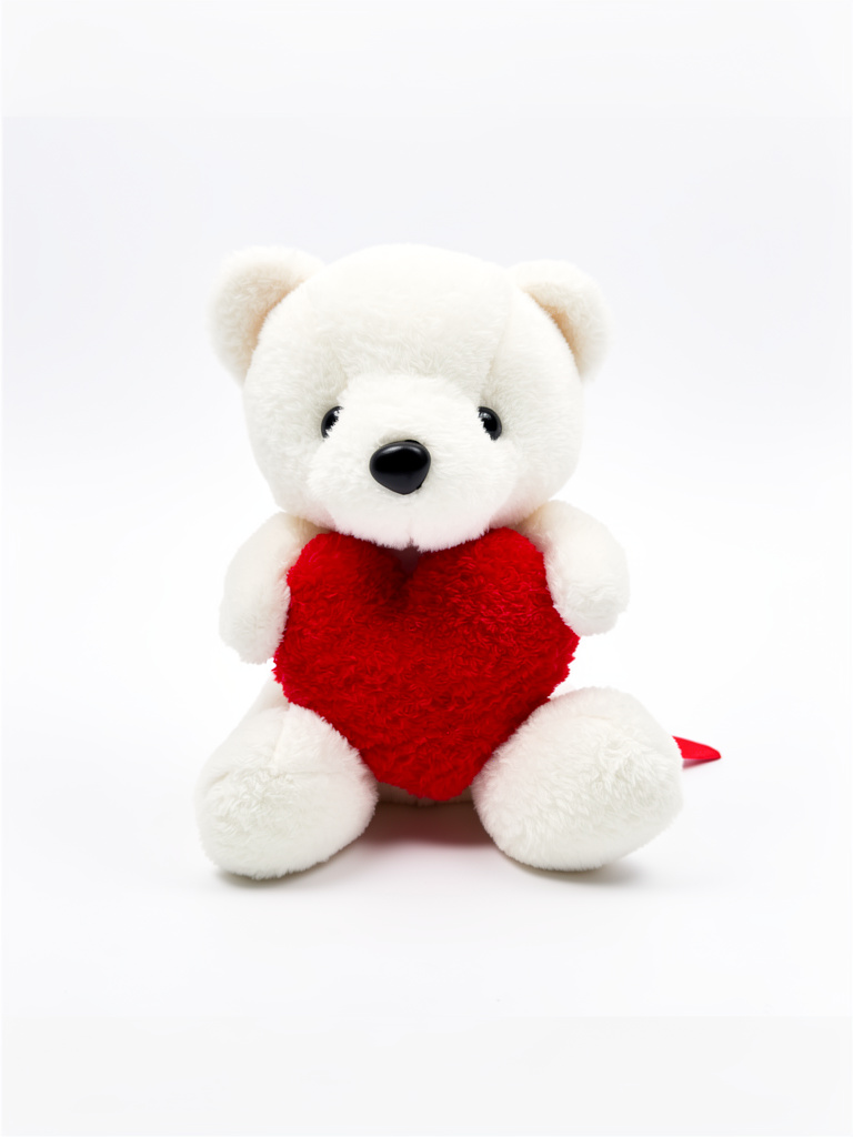 Oso de peluche blanco con corazon rojo
