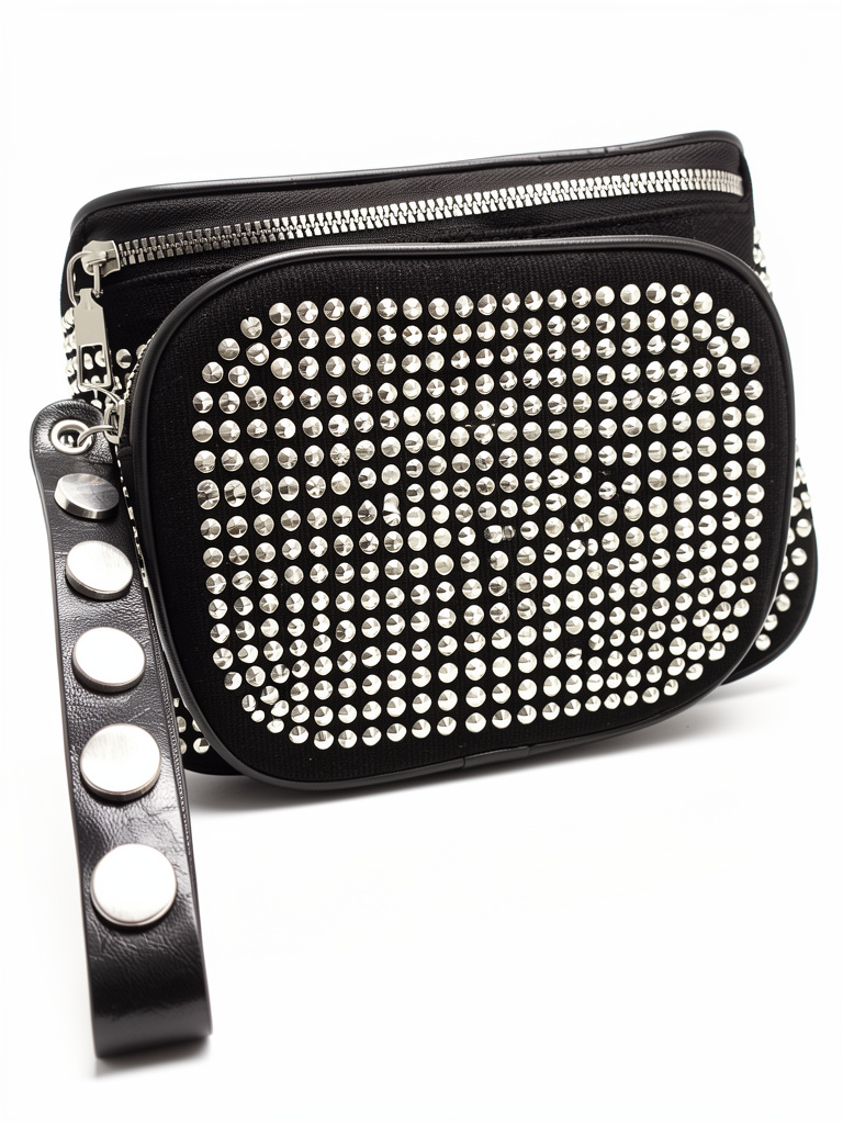 Bolso canguro negro con taches