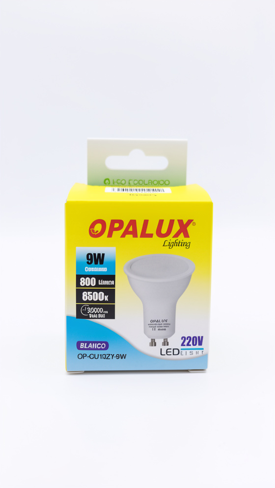 FOCO DICROICO LED 9W  LUZ BLANCA " OPALUX" 800 LM 6500K 185-264VAC GU10 120ª  4.9 CM 5.5CM ALTO