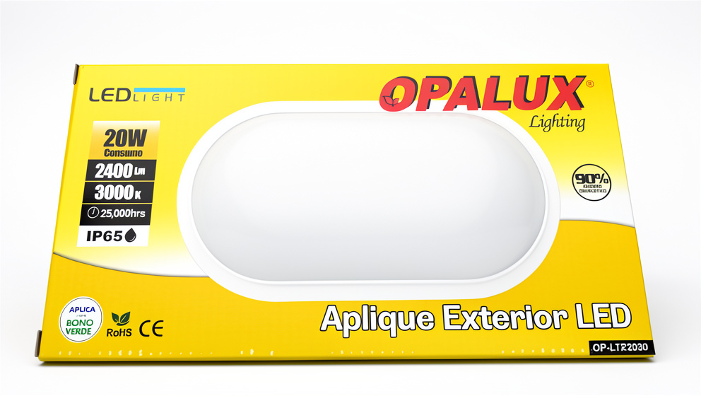 APLIQUE MODELO TORTUGA 40 LED 20W "OPALUX" 3000K 2400LM IP65 220-240V 60HZ