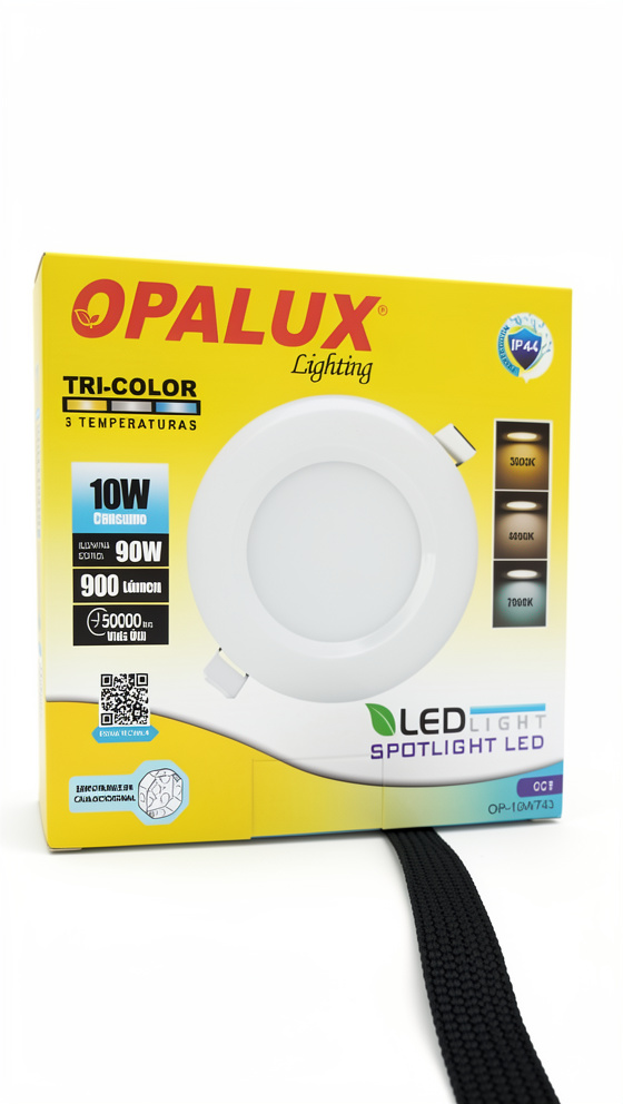SPOTLIGTH 10 W TRICOLOR "OPALUX" 900LM IP44 7000/4000/3000K 120ªP/ CAJA OCTAGONAL 185-265V