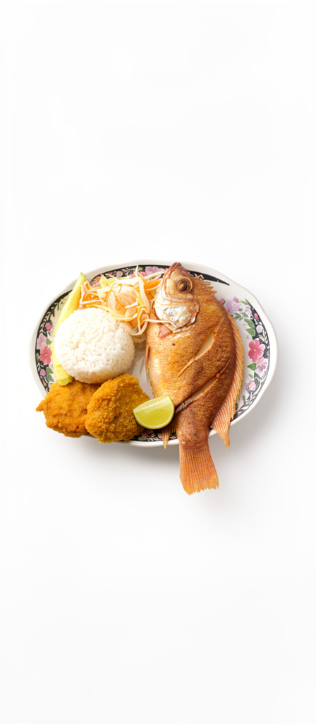 Pescado frito con arroz