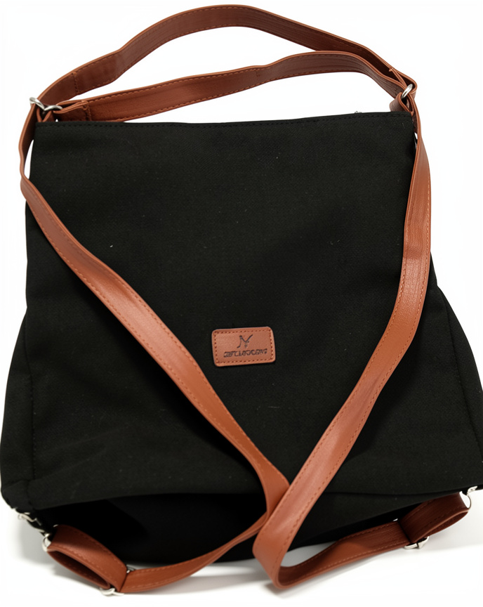 Bolso negro con tiras marrones