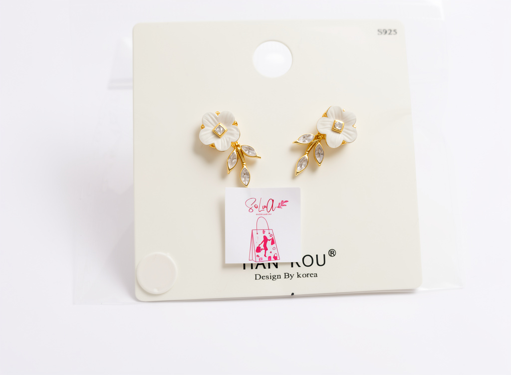 Aretes flor blanco/dorado