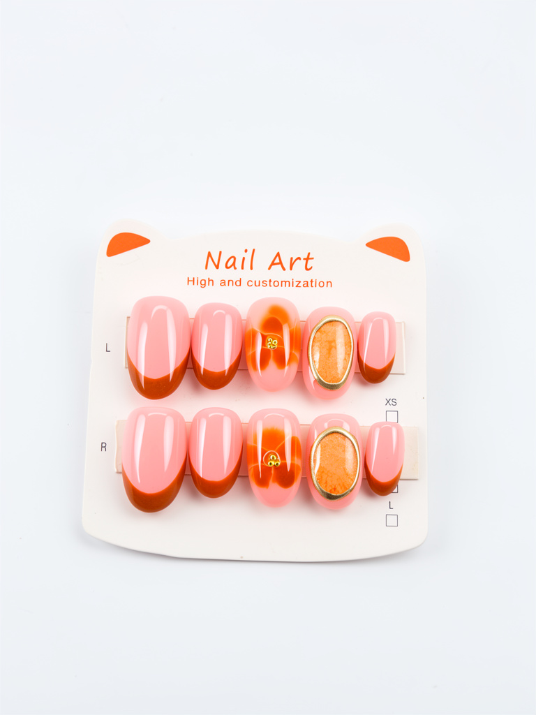 Nail Art rosado y naranja