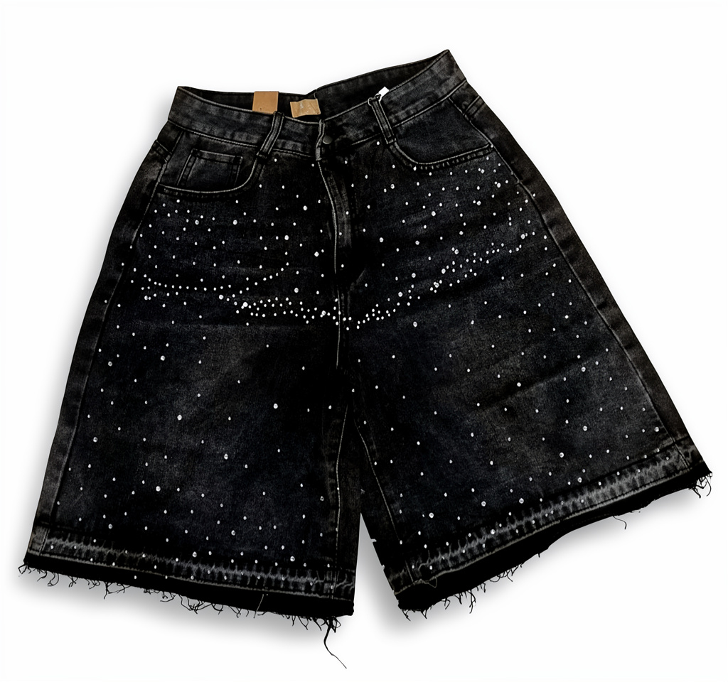 Bermuda bota ancha negra brillos