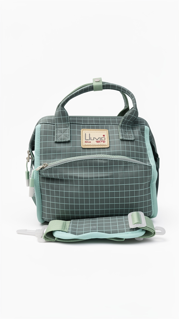 Lonchera verde agua con cuadros tipo bolsa