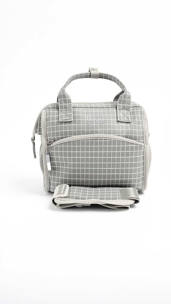Lonchera gris con cuadros tipo bolsa
