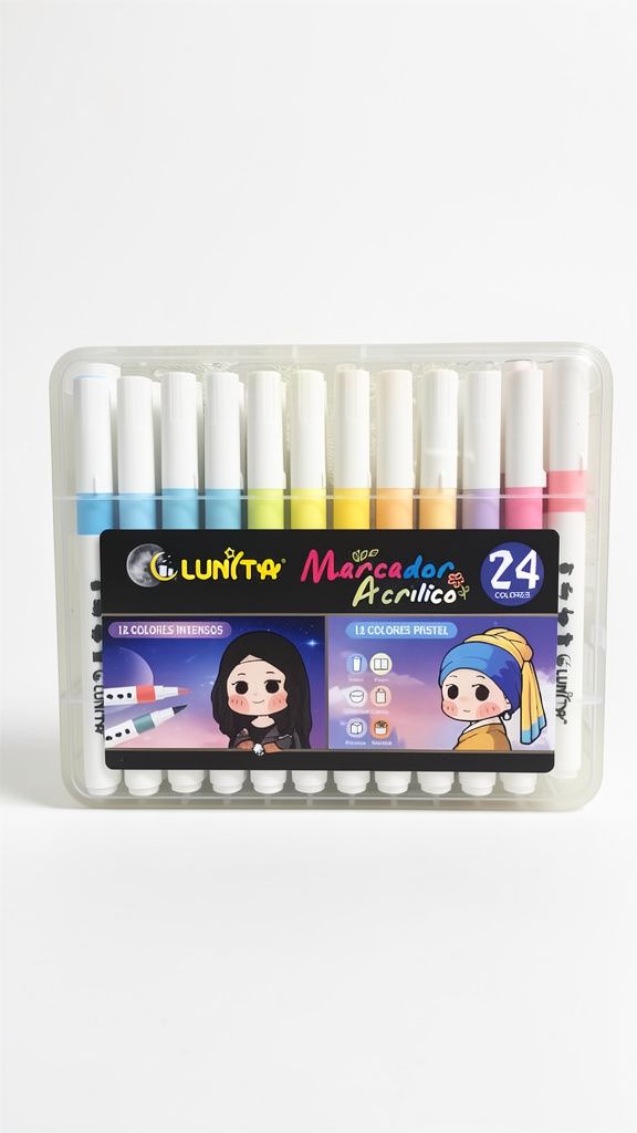 Plumones lunita en acrilico 24 colores combinados (Men: $95 May: $85 Doc: $75)