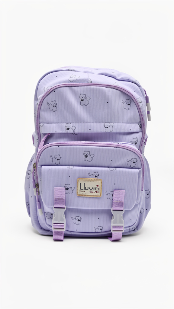 Mochila Lluvia Morada Gatitos tipo gamuza