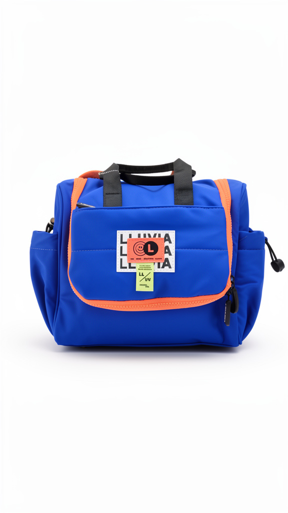 Lonchera juvenil azul fuerte con naranja