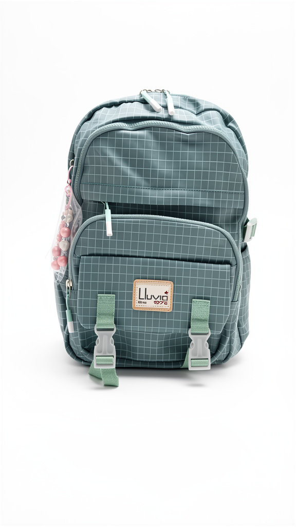 Mochila primaria verde agua con cuadros