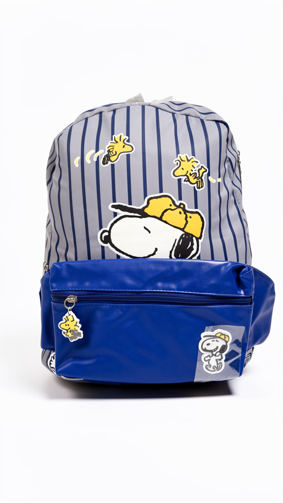 Mochila de Snopy con cangurera azul con gris