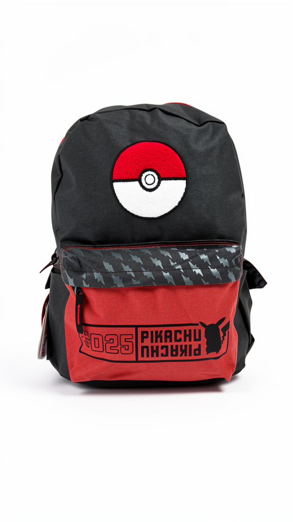 Mochila juvenil de pokemon negro con rojo