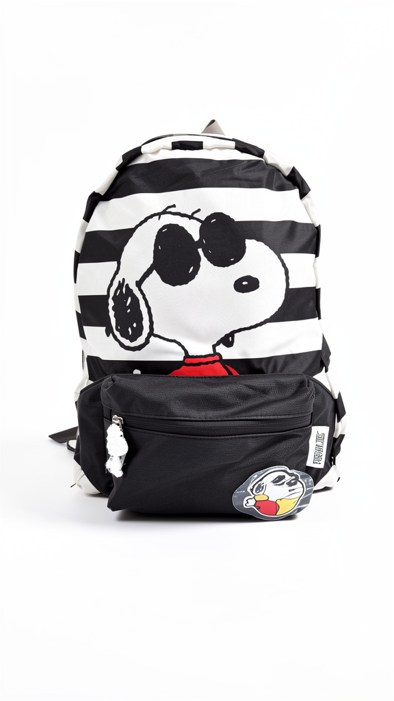 Mochila de Snopy blanco con negro con cangurera