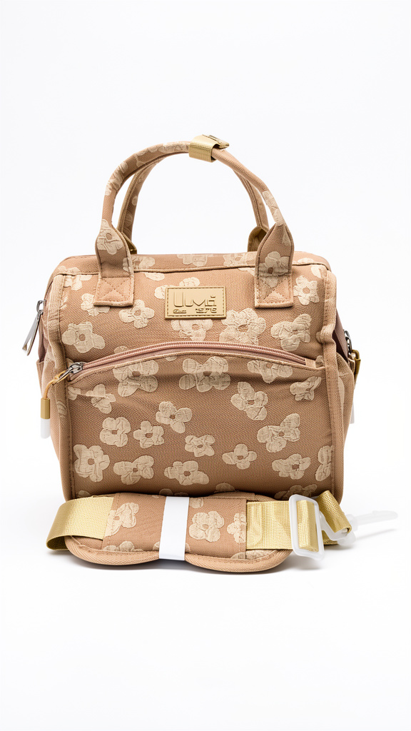 Lonchera café con flores tipo bolsa