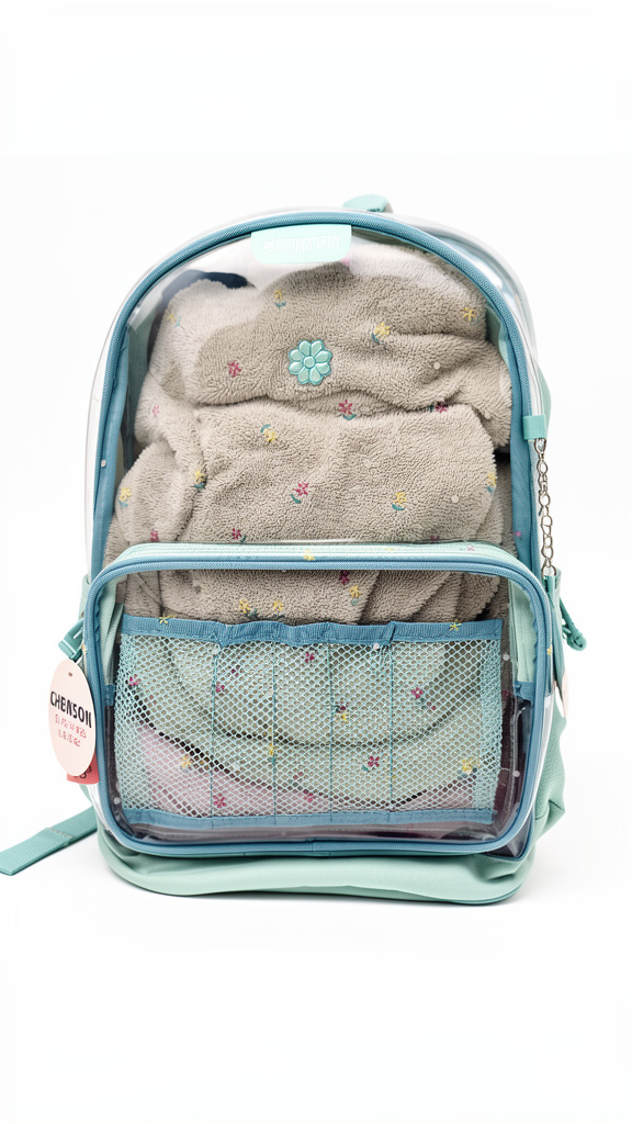 Mochila Primaria transparente verde agua