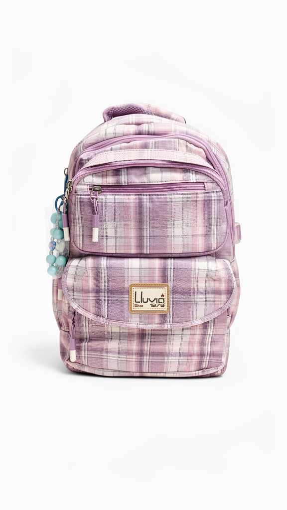 Mochila primaria morada tipo escocés
