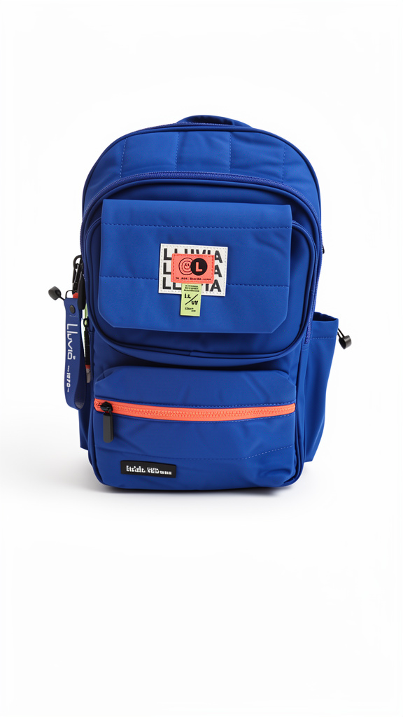Mochila Lluvia primaria azul con naranja