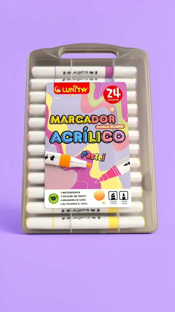 Plumones en acrilico pastel Lunita doble punta 24 colores (Men: $160 May: $150 Doc: $140)