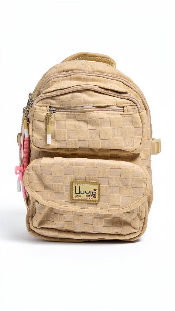 Mochila juvenil Lluvia color beige con cuadros