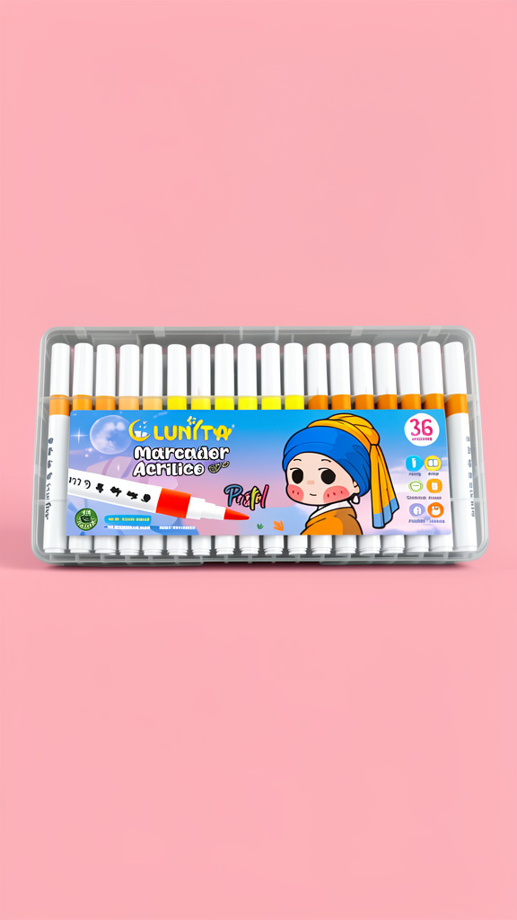Plumones pasteles en acrilico Lunita 36 colores (Men: $120 May: $110 Doc: $100)